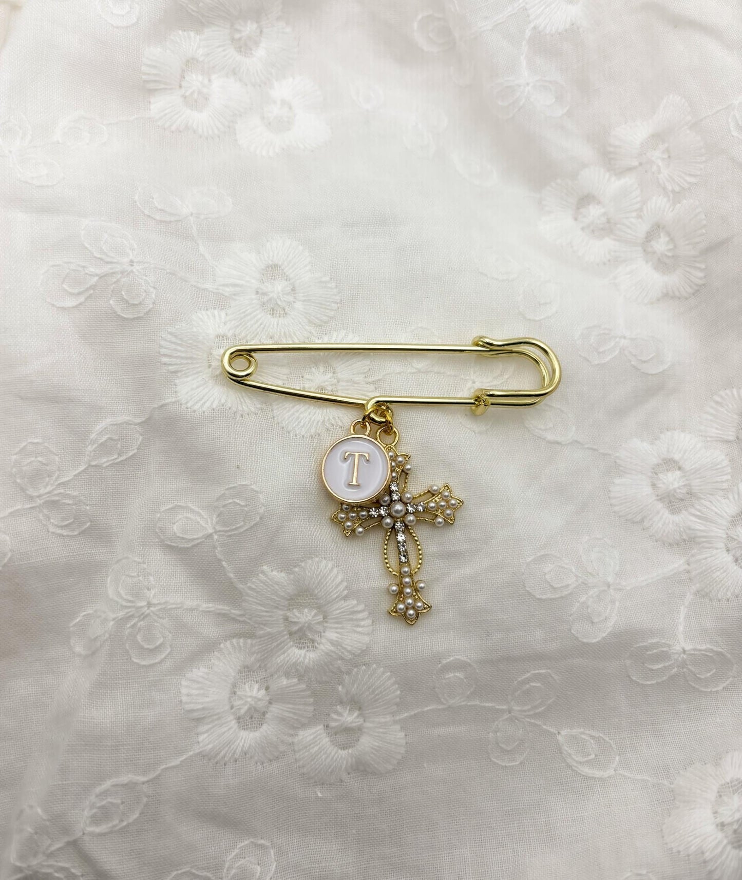 Personalised Gold Cross Charm brooch