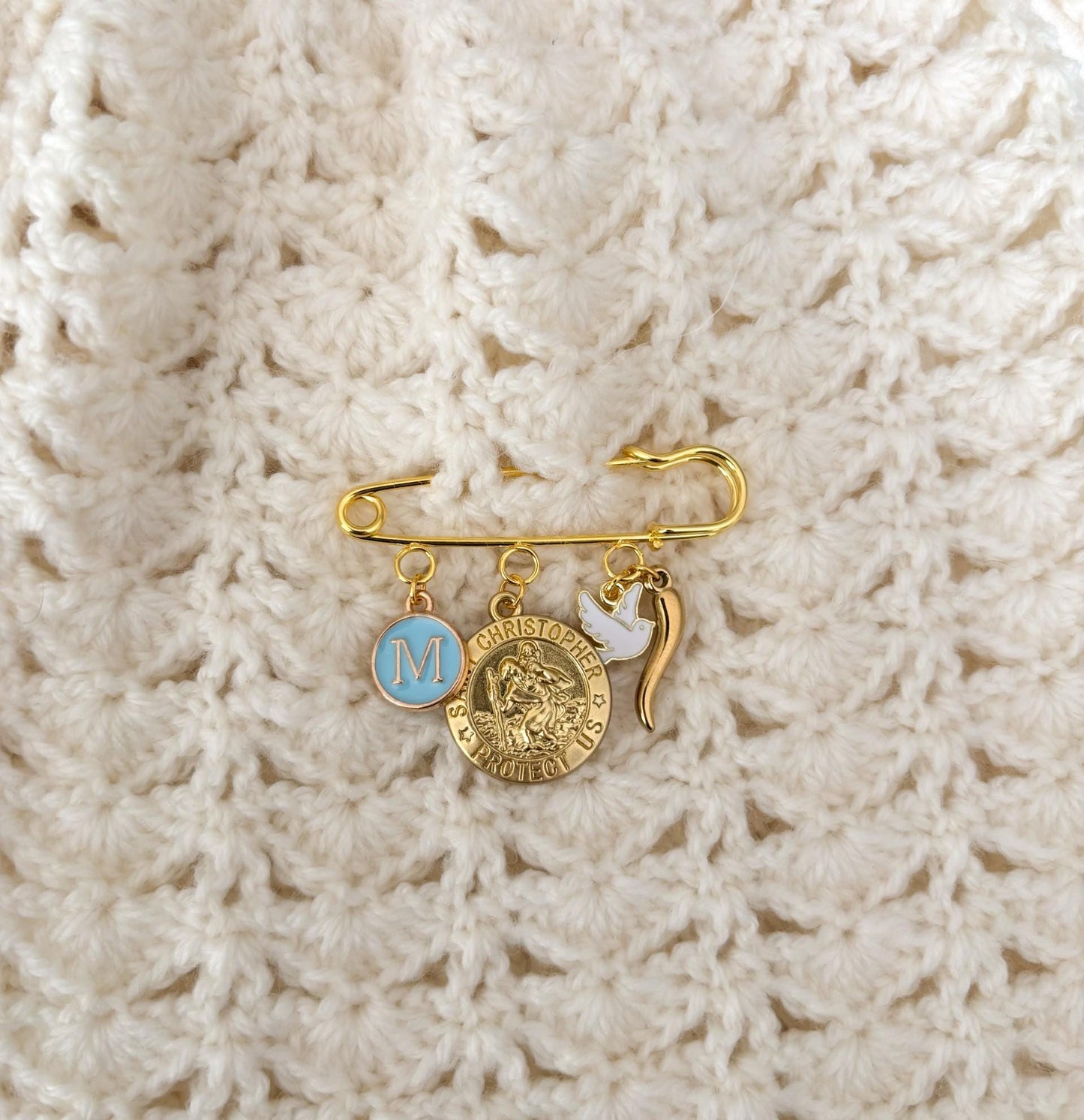Gold St Christopher personalised Baby keepsake pin