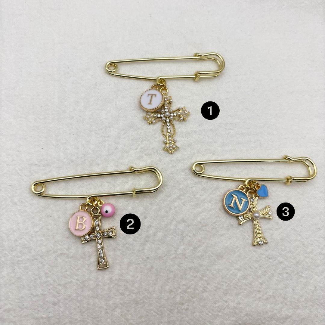 Personalised Gold Cross Charm brooch