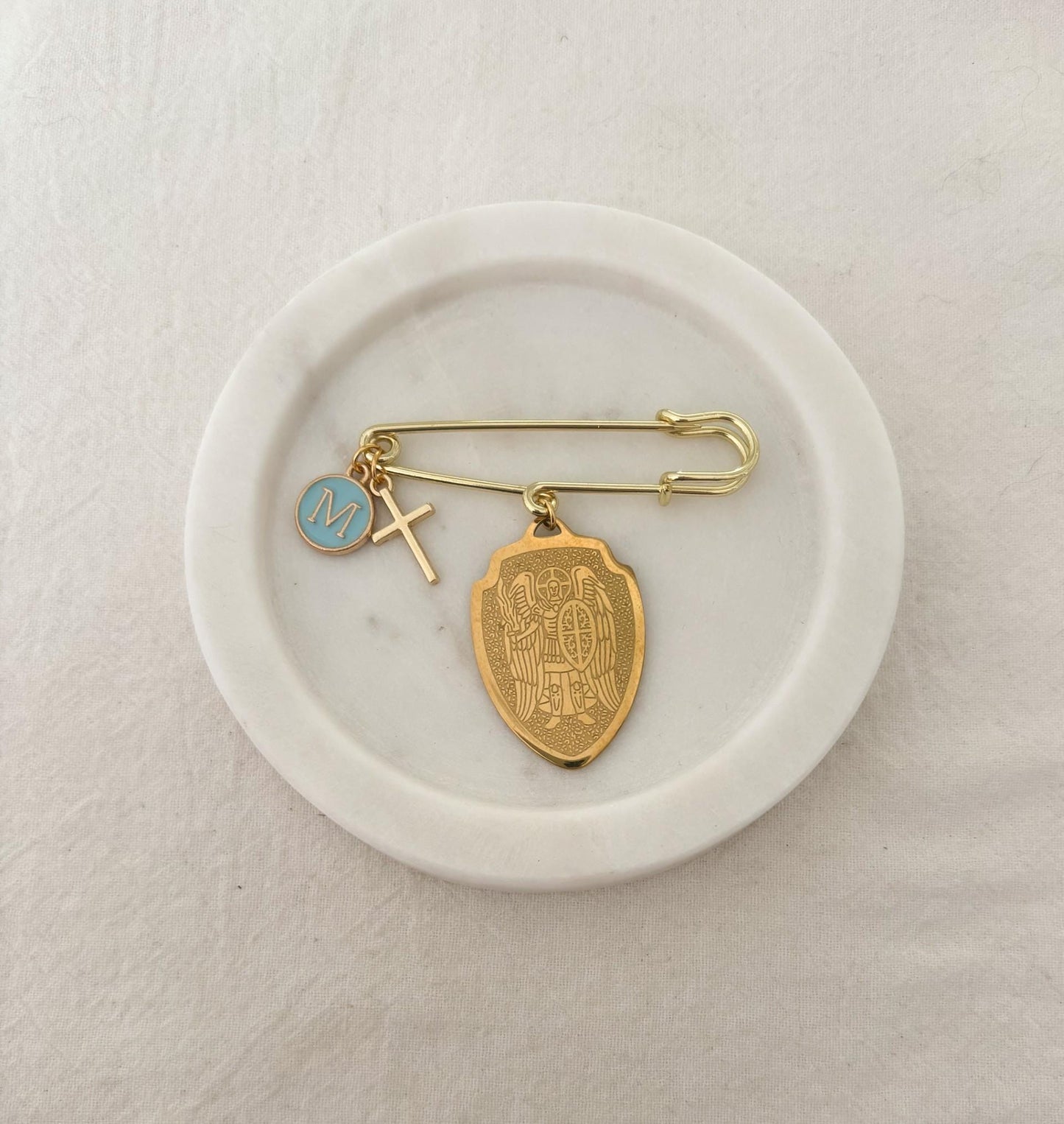 Saint Michael pendant brooch, Catholic Medallion shield Charm