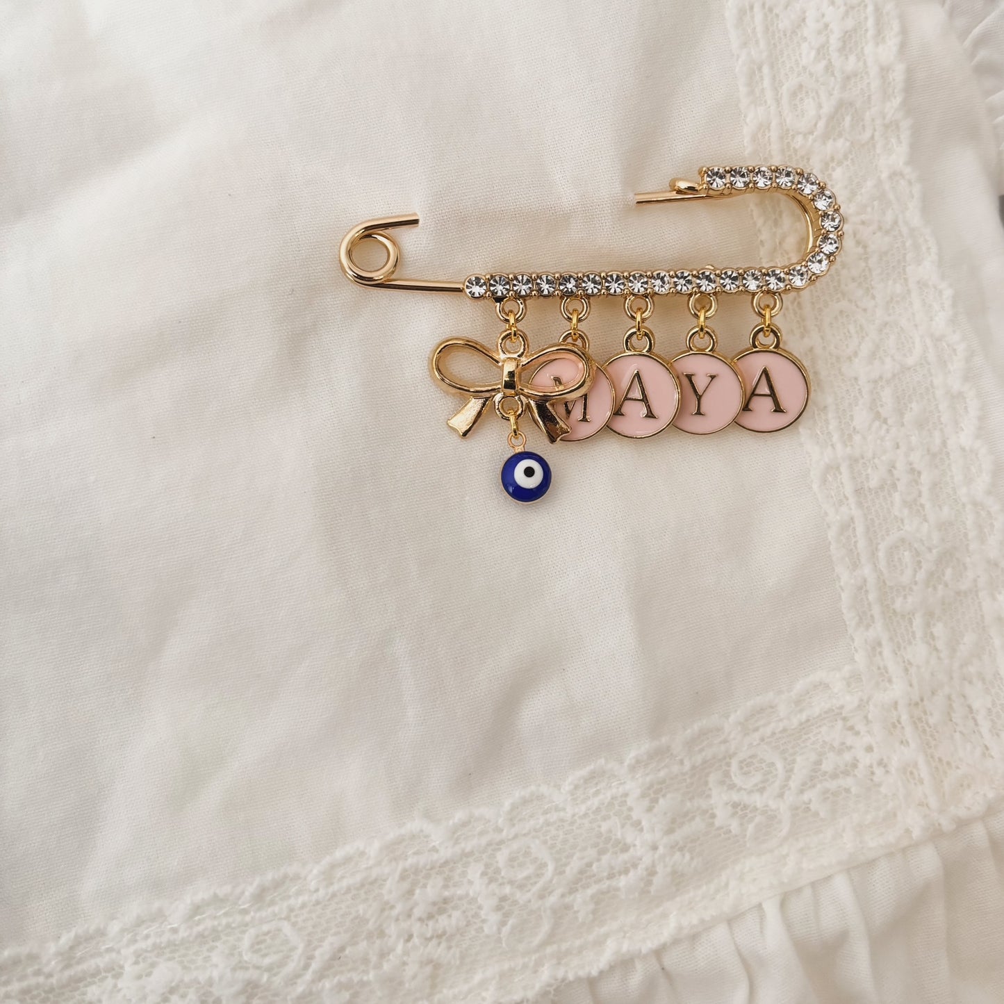 Large Gold Diamante Safety pin brooch - 5 loop