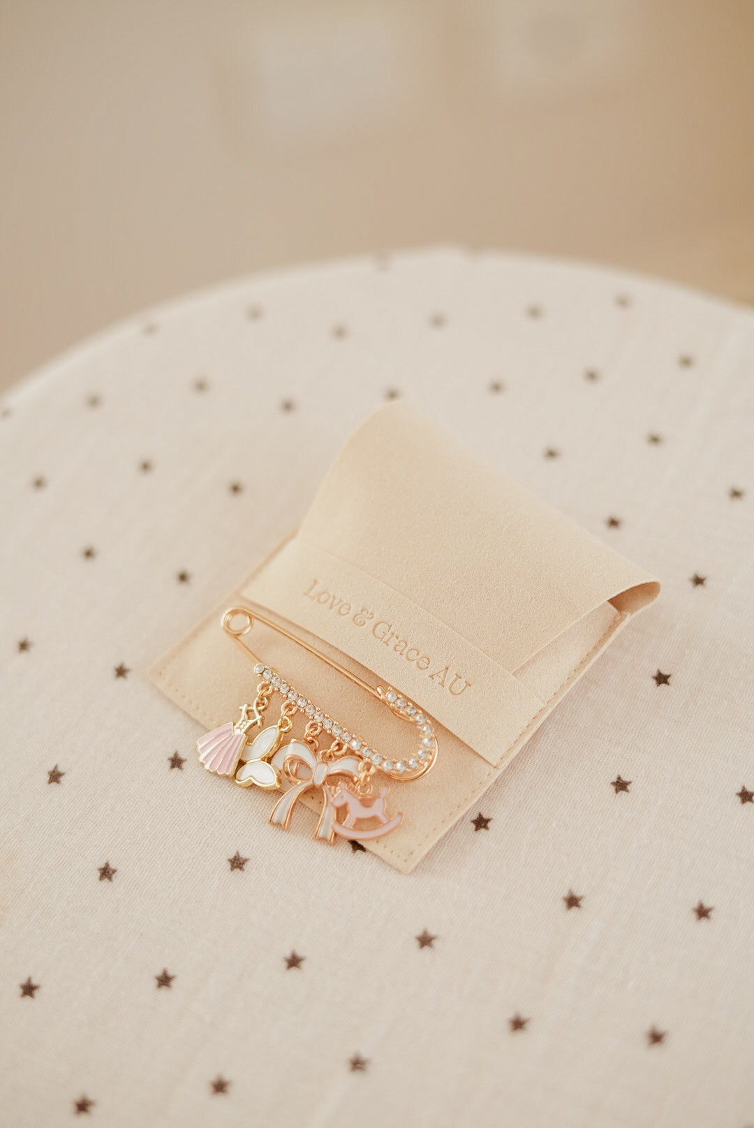 Large Gold Diamante Safety pin brooch - 5 loop