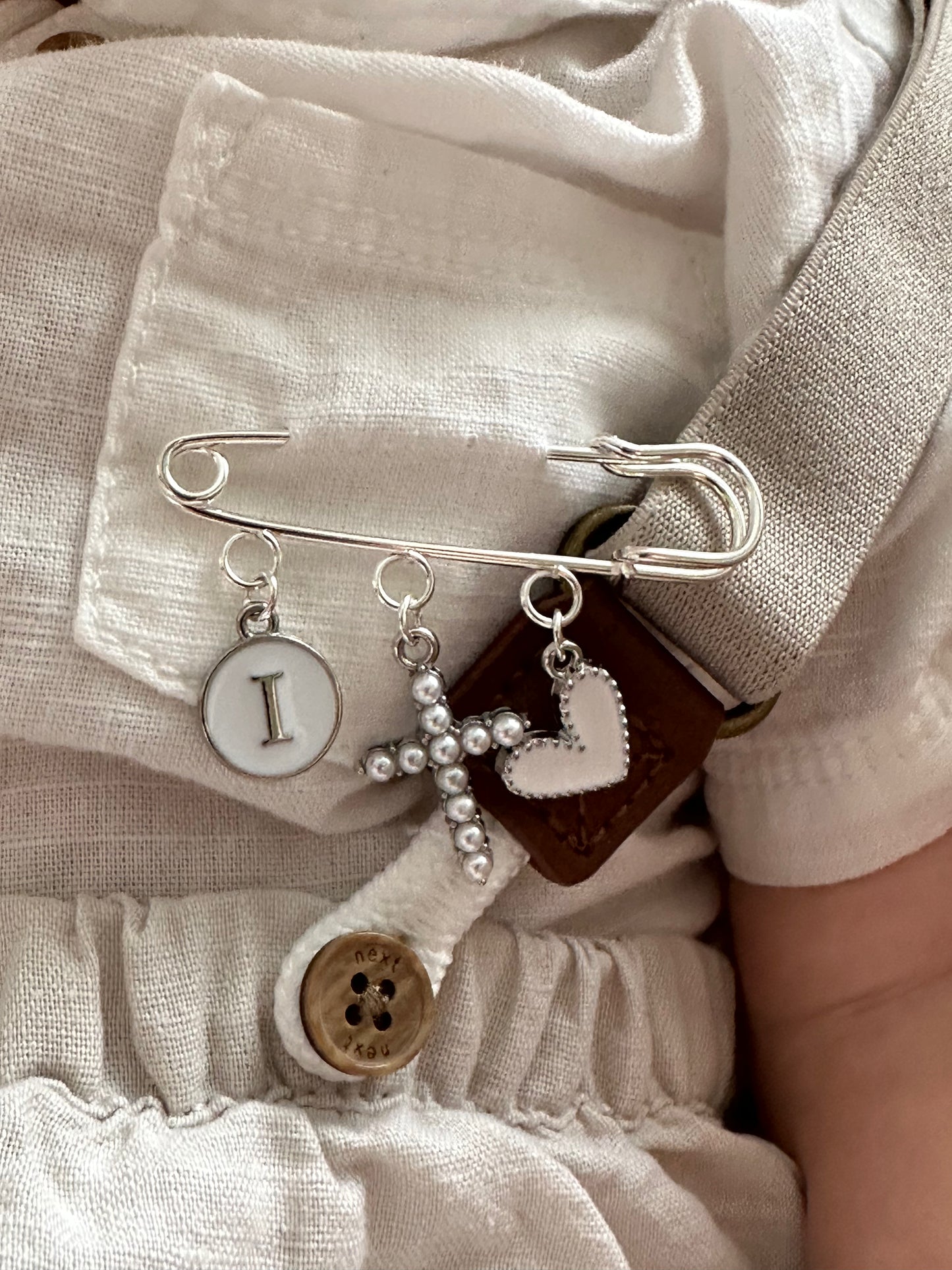 Personalised Silver Baby Keepsake Safety pin brooch - 3 loop
