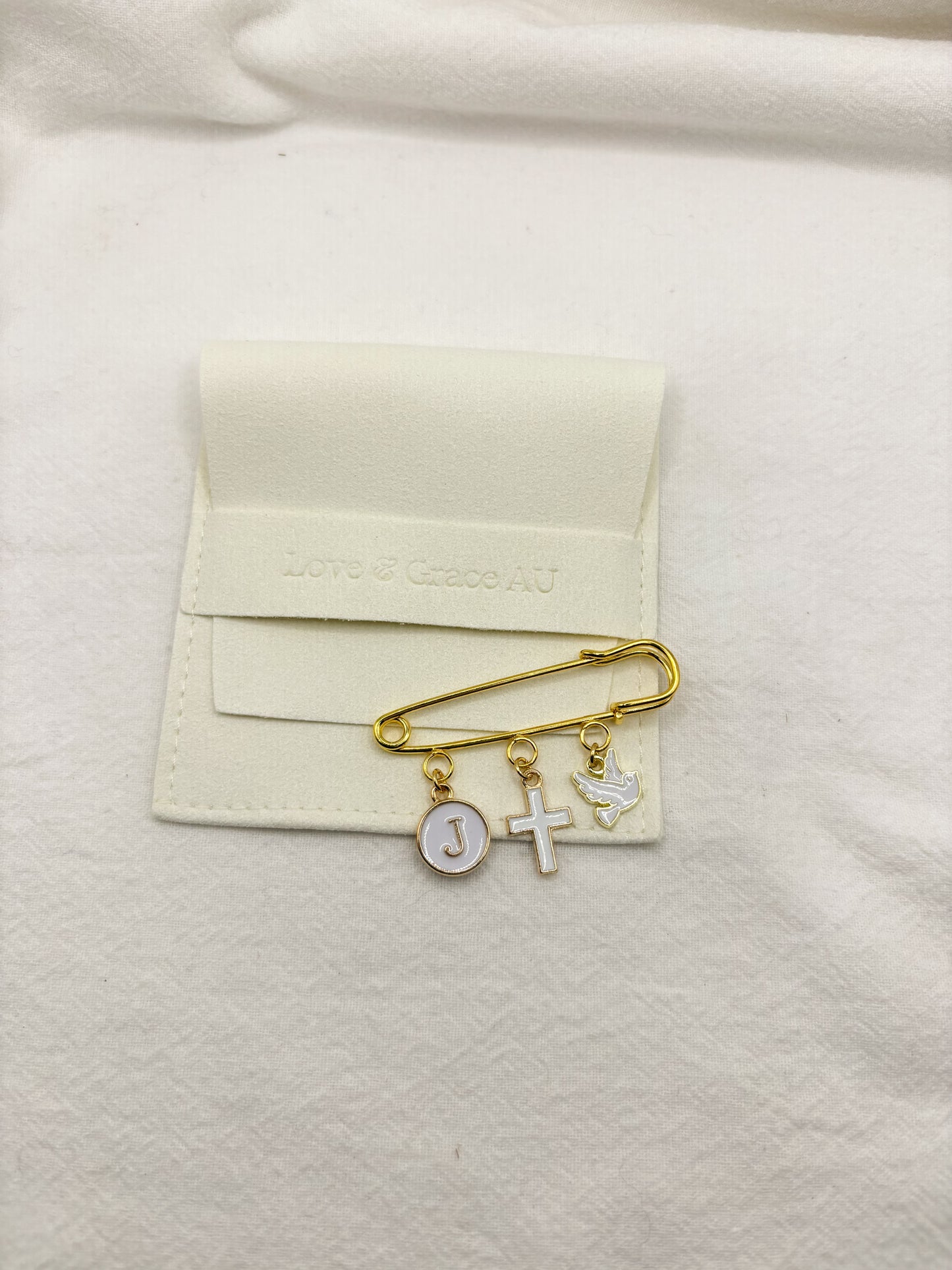 Personalised Gold Baby Keepsake Safety pin brooch - 3 loop