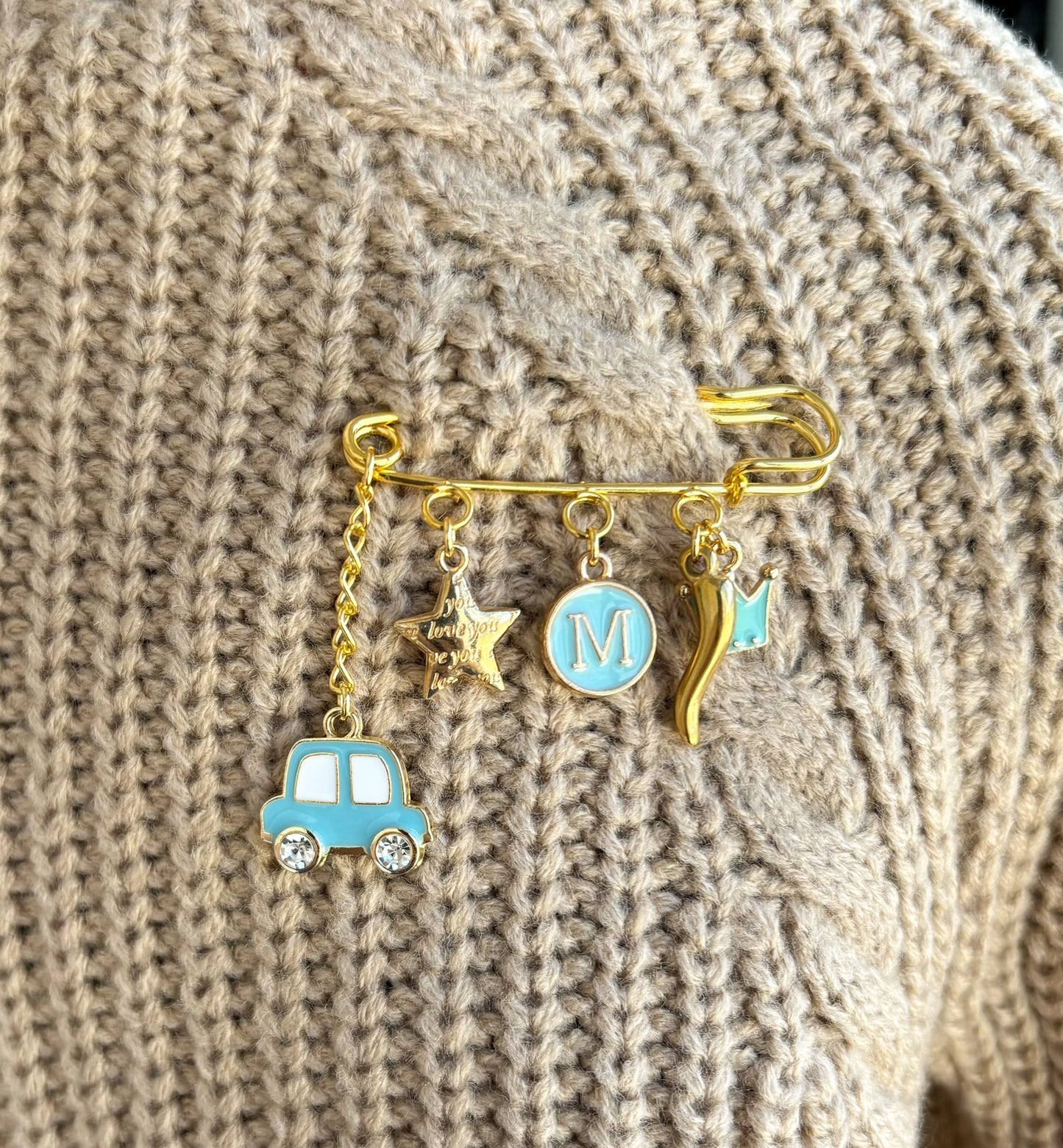 Personalised Gold Baby Keepsake Safety pin brooch - 3 loop