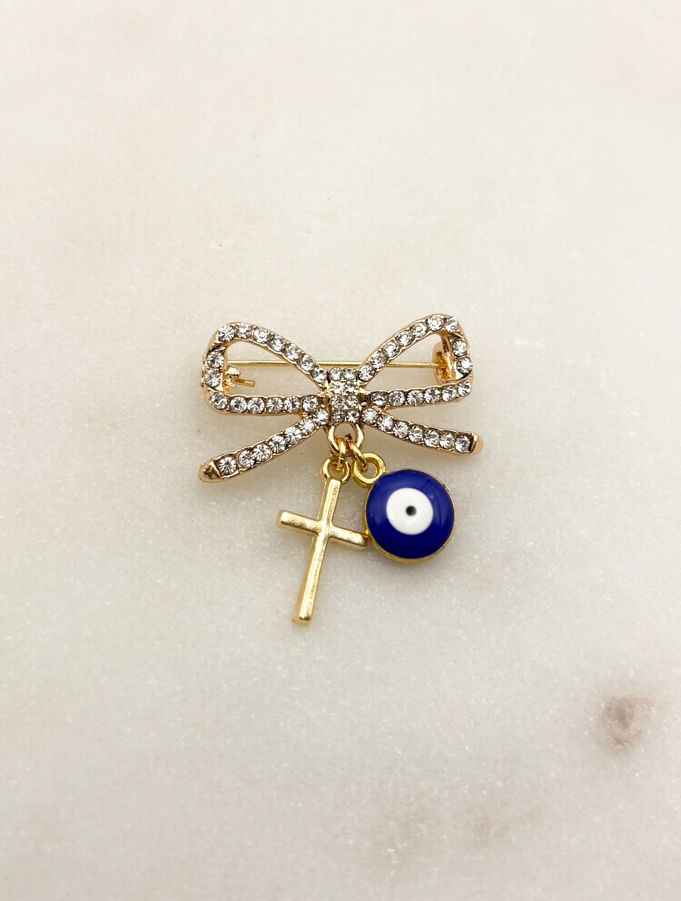 Gold Diamante bow brooch personalised baby keepsake pin