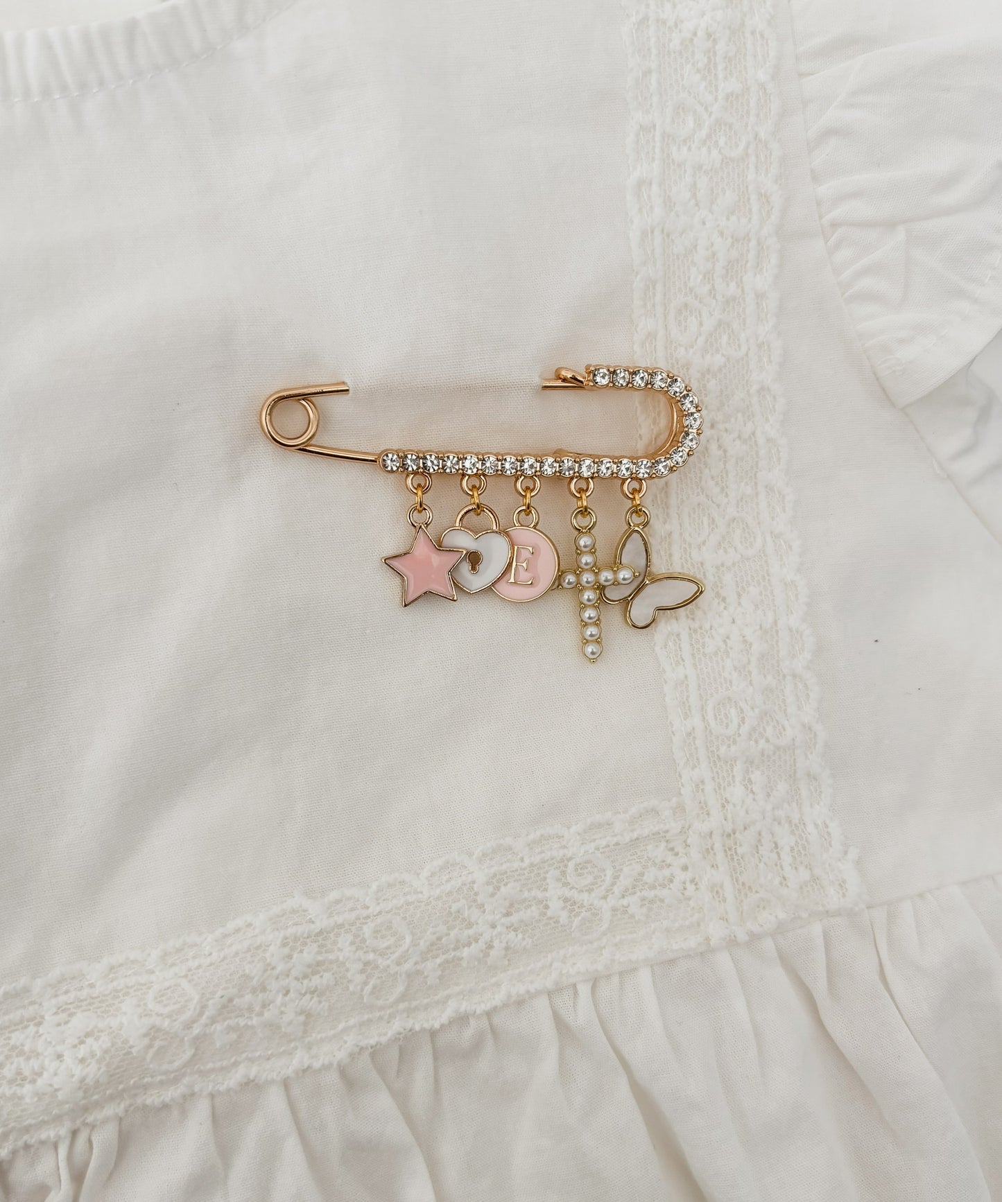 Large Gold Diamante Safety pin brooch - 5 loop