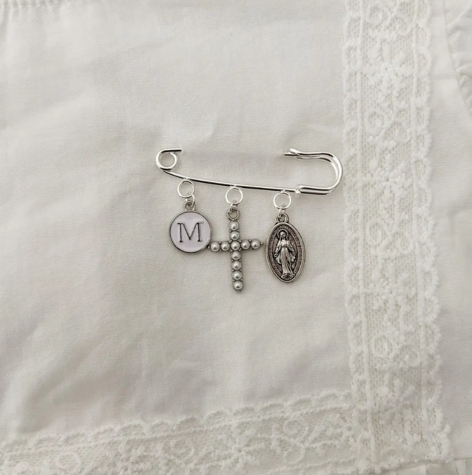 Personalised Silver Baby Keepsake Safety pin brooch - 3 loop