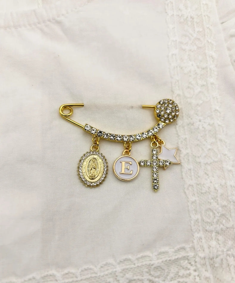 Personalised Gold Diamante Baby Keepsake brooch