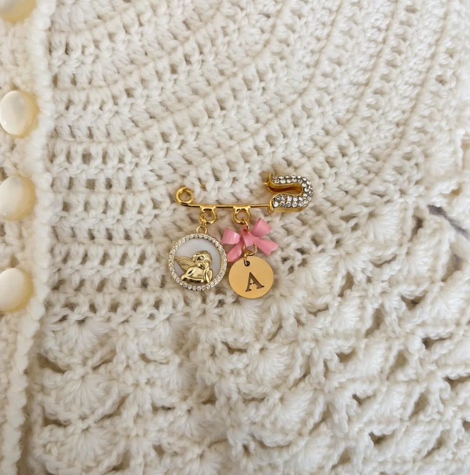 Gold Angel protection baby keepsake brooch