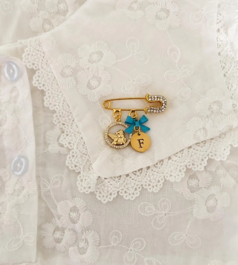 Gold Angel protection baby keepsake brooch
