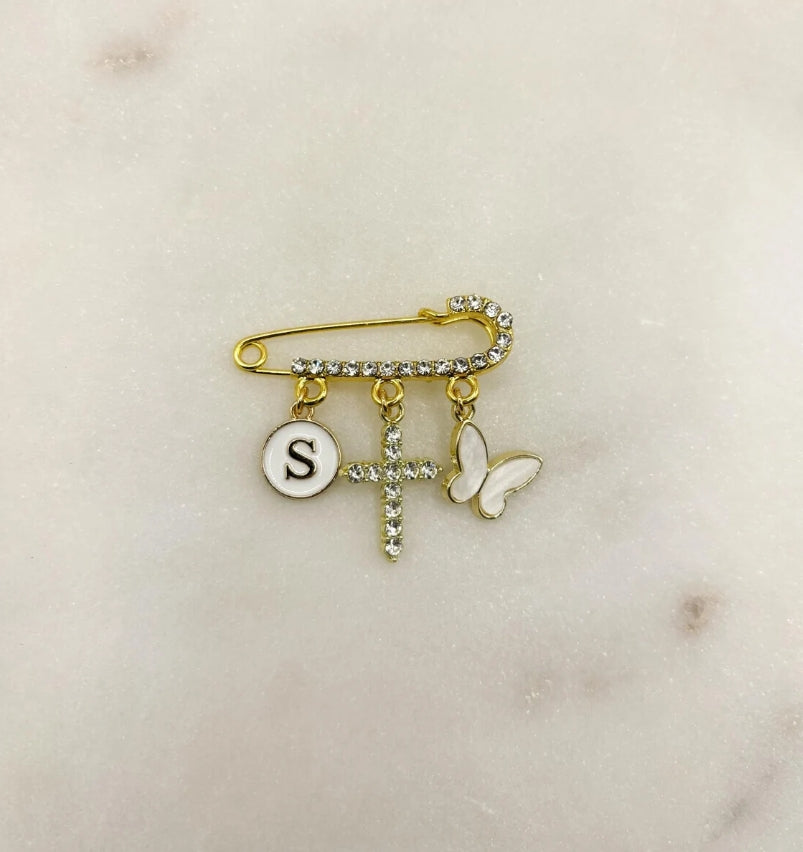 Small Gold Diamante Baby Keepsake pin brooch - 3 loop