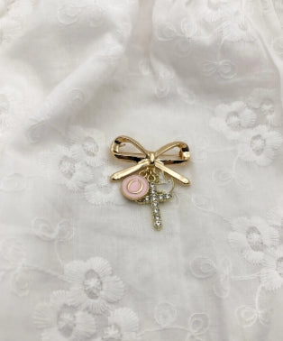 Gold bow brooch personalised baby keepsake pin