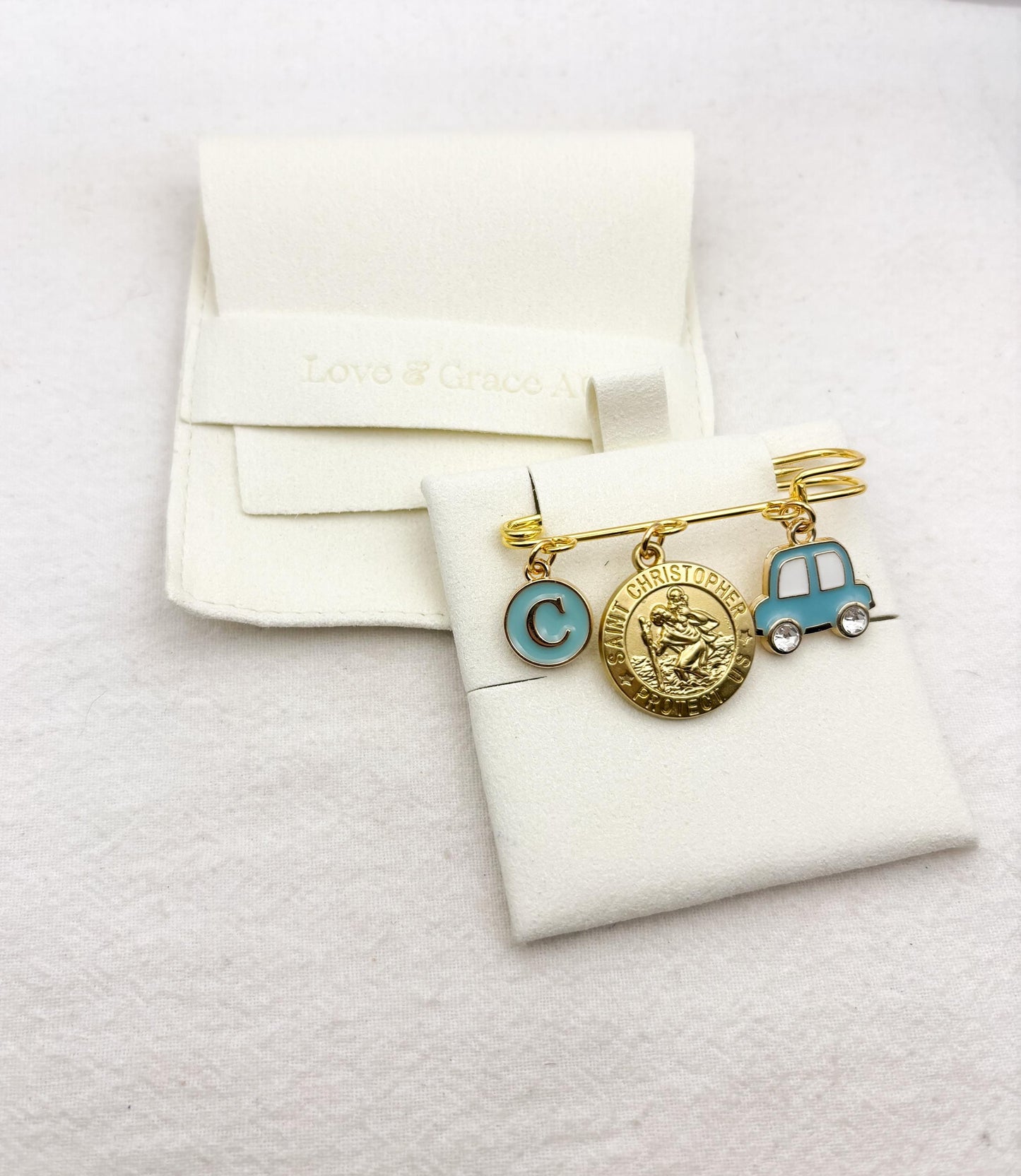 Gold St Christopher personalised Baby keepsake pin