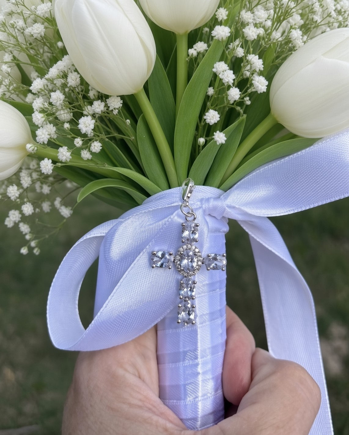 Catholic Bridal Bouquet Charm | Virgin Mary Cross | Wedding Day Gift for Bride