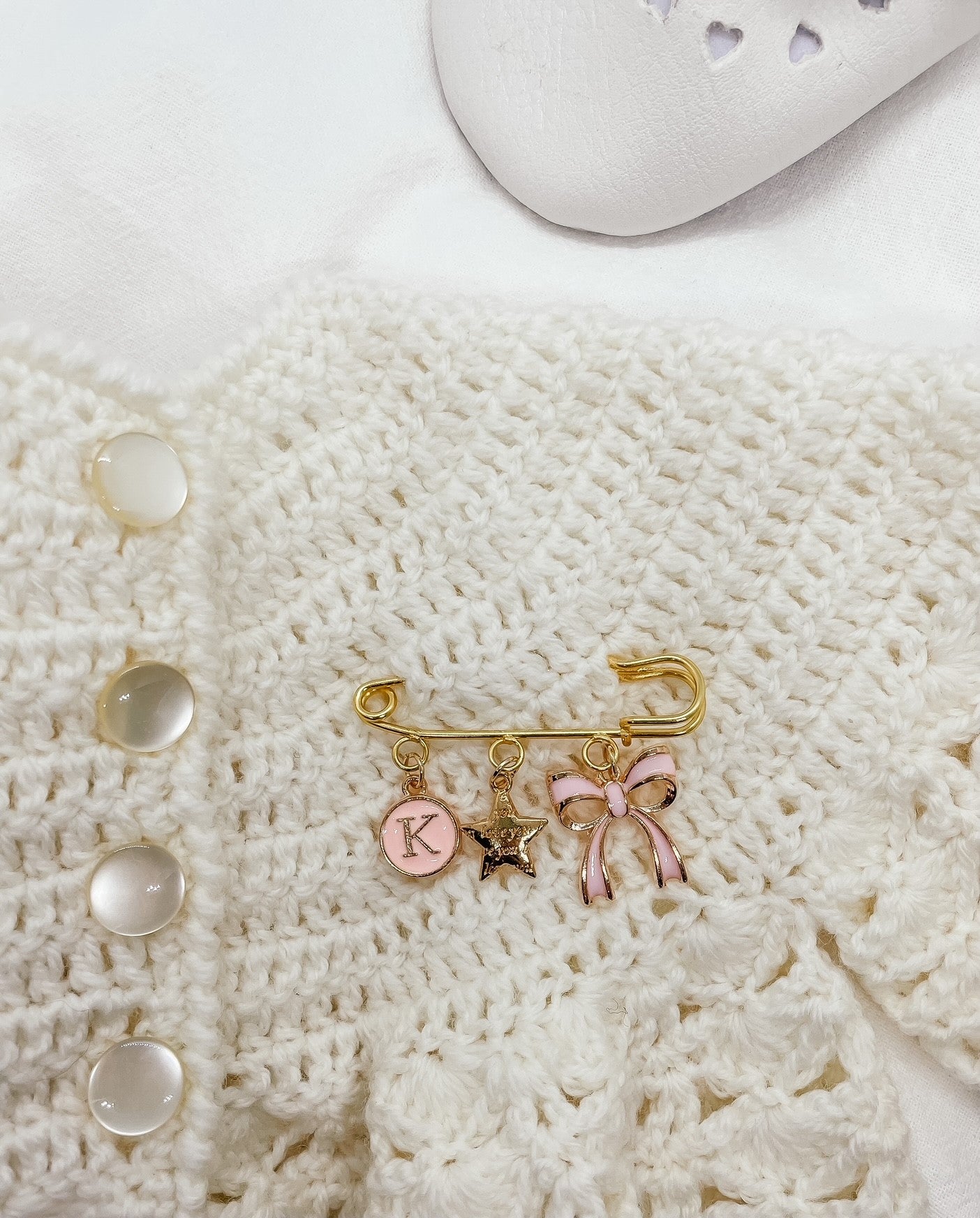 Personalised Gold Baby Keepsake Safety pin brooch - 3 loop