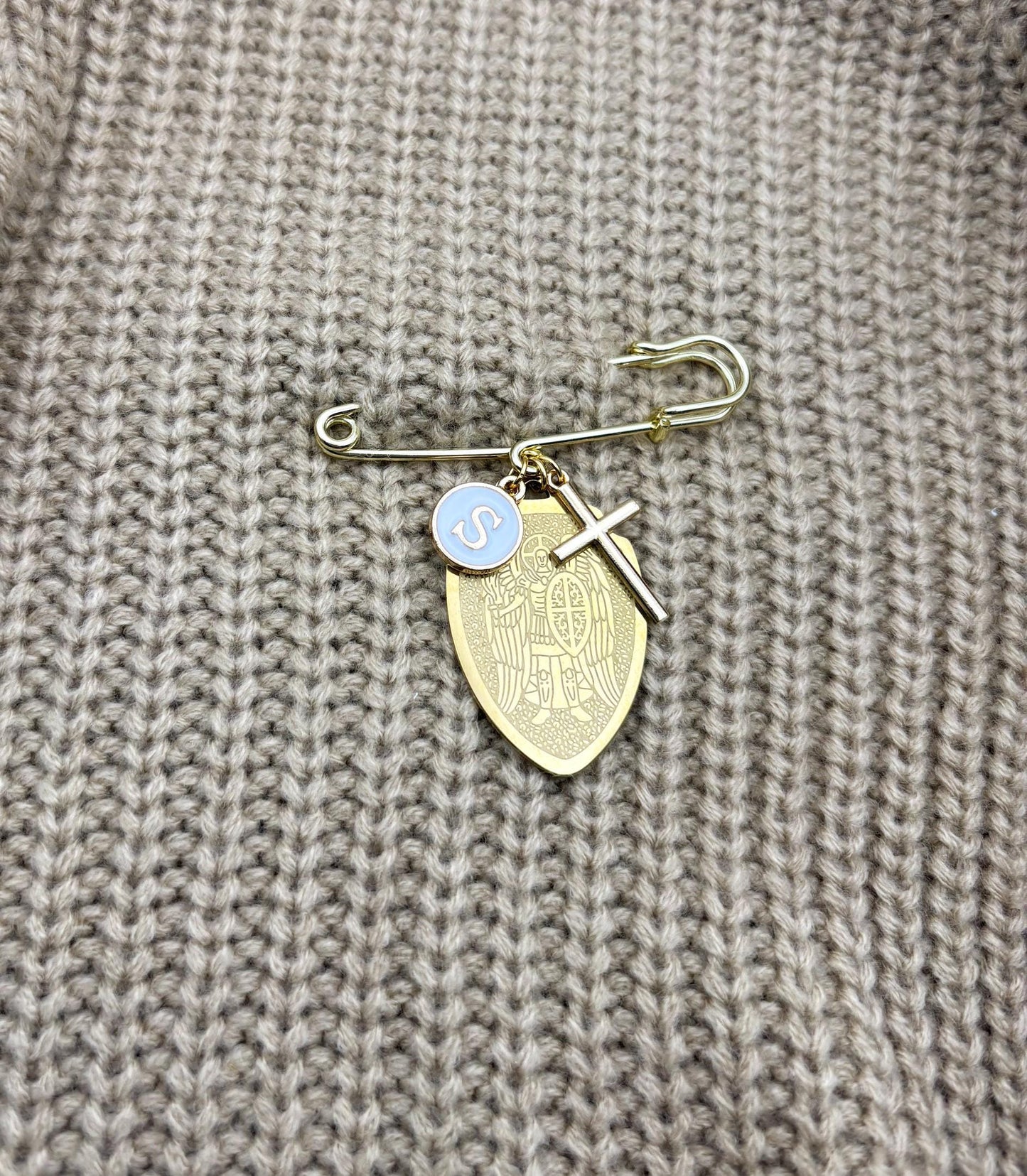 Saint Michael pendant brooch, Catholic Medallion shield Charm