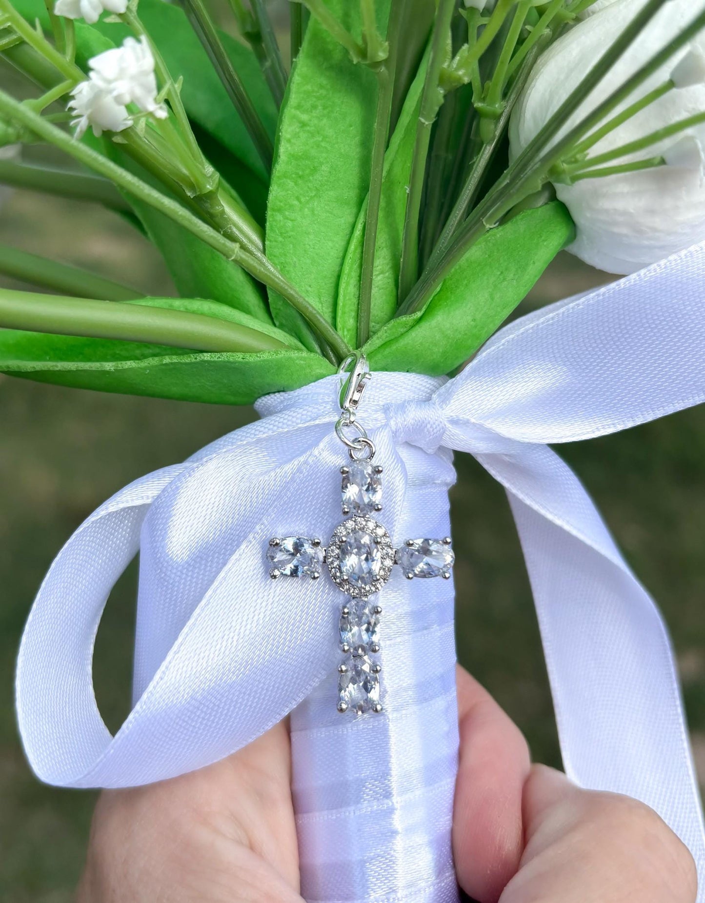 Catholic Bridal Bouquet Charm | Virgin Mary Cross | Wedding Day Gift for Bride
