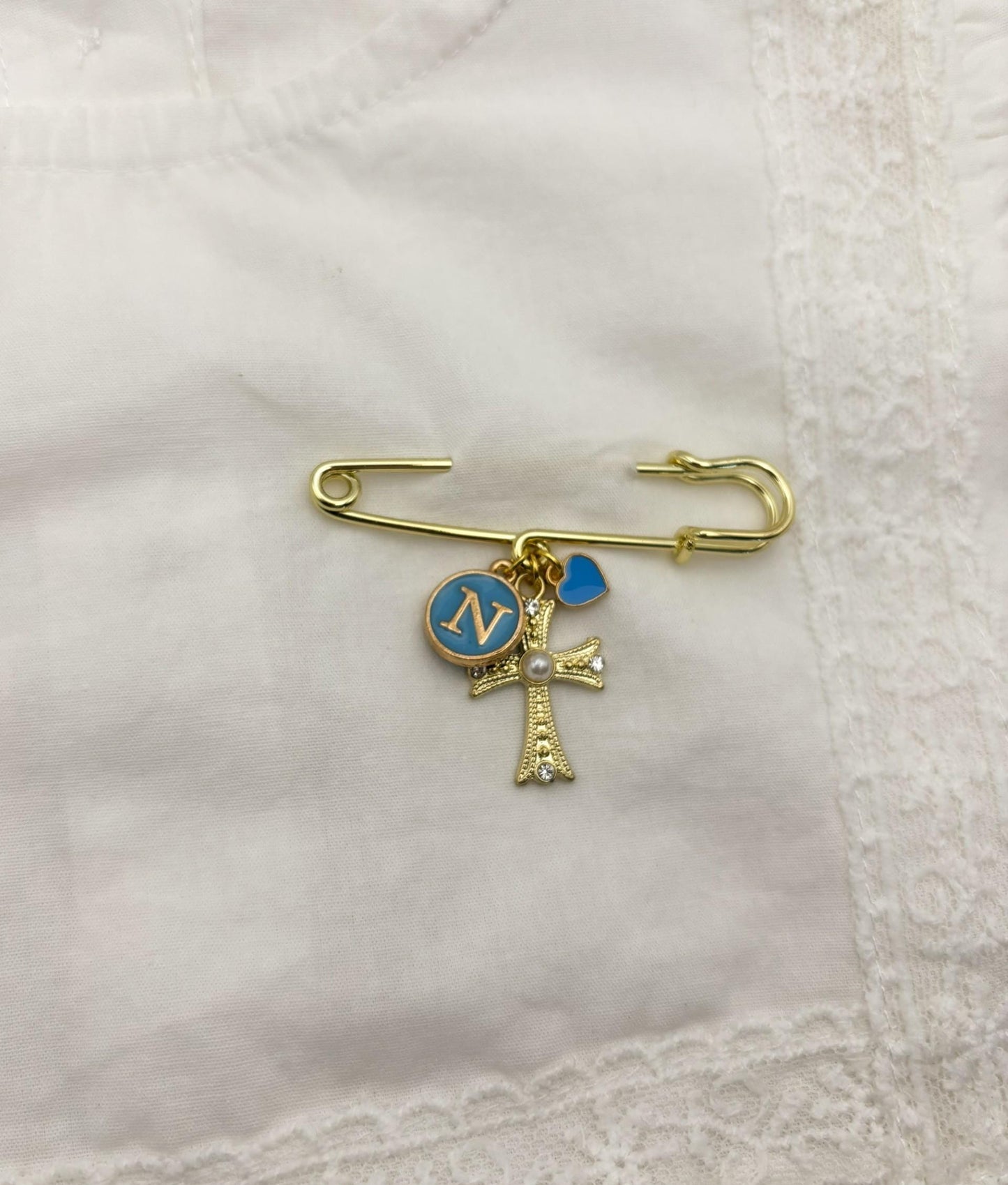 Personalised Gold Cross Charm brooch