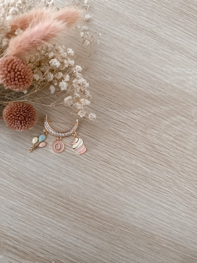 Personalised Gold Diamante half-moon Baby Keepsake Safety pin brooch