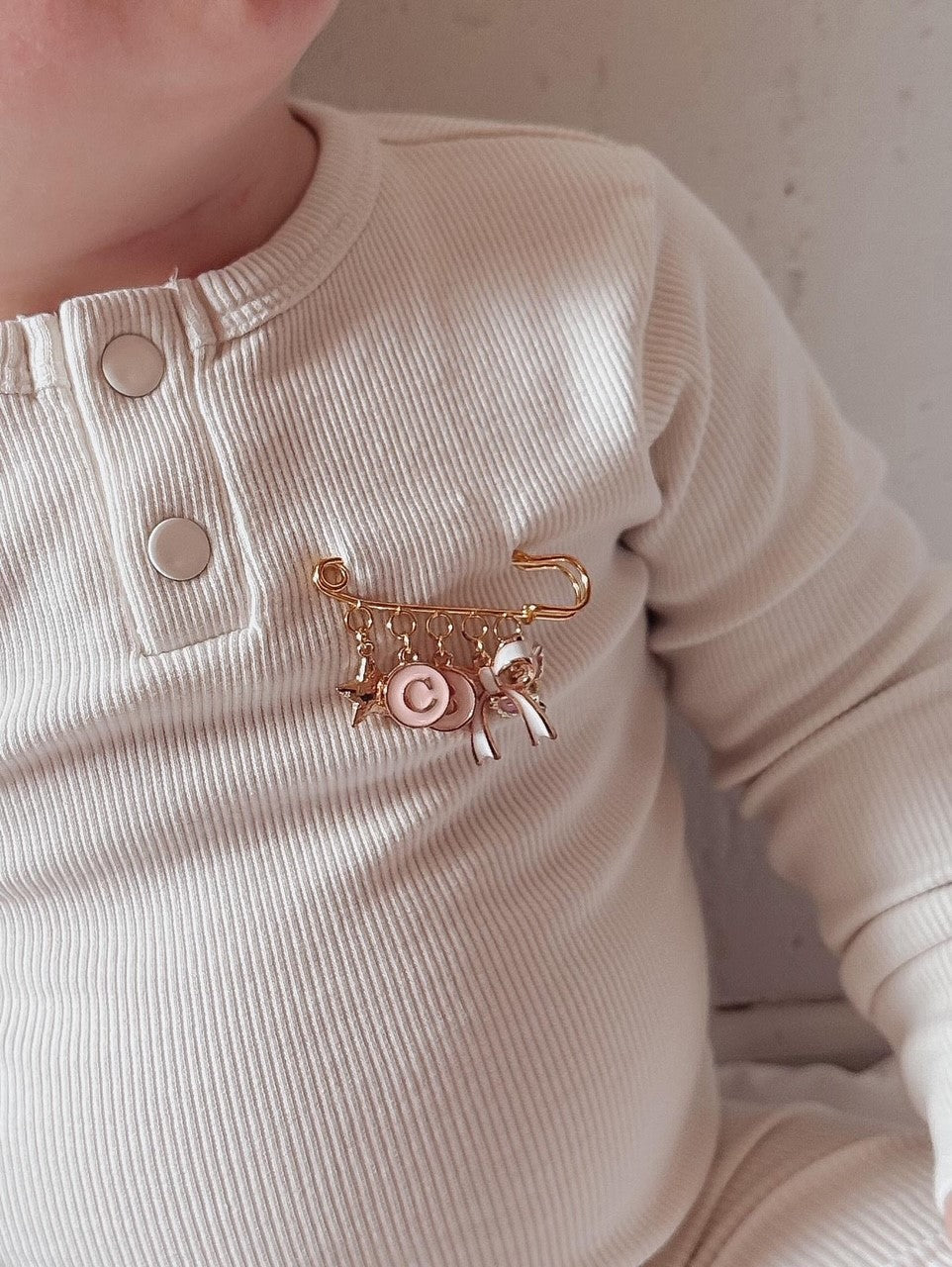 Personalised Gold Baby Keepsake Safety pin brooch - 5 loop