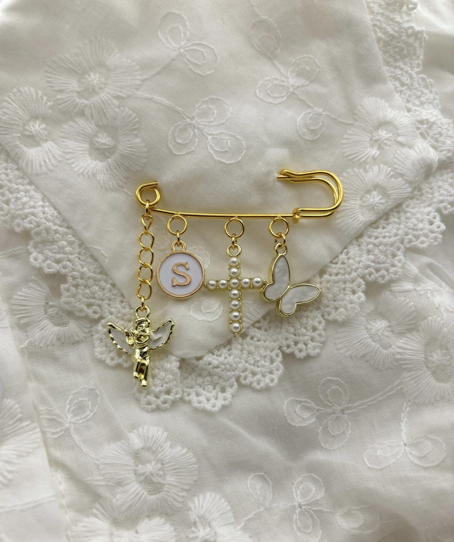 Personalised Gold Baby Keepsake Safety pin brooch - 3 loop