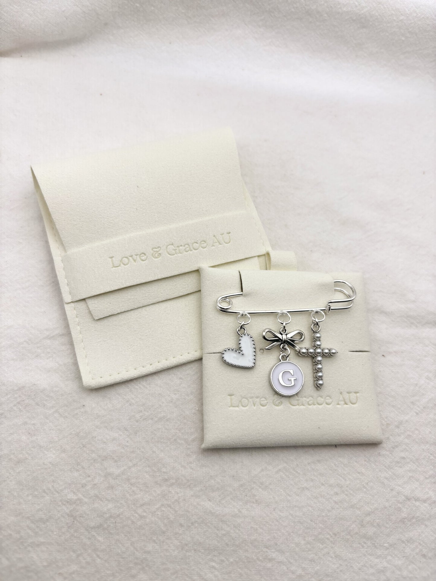 Personalised Silver Baby Keepsake Safety pin brooch - 3 loop