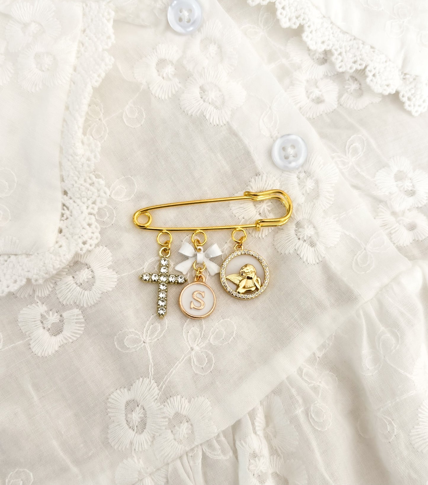Personalised Gold Baby Keepsake Safety pin brooch - 3 loop