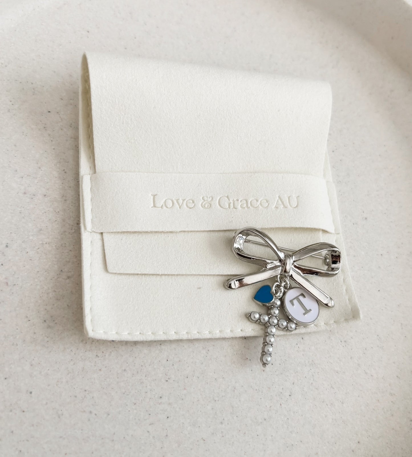 Silver bow brooch personalised baby keepsake pin
