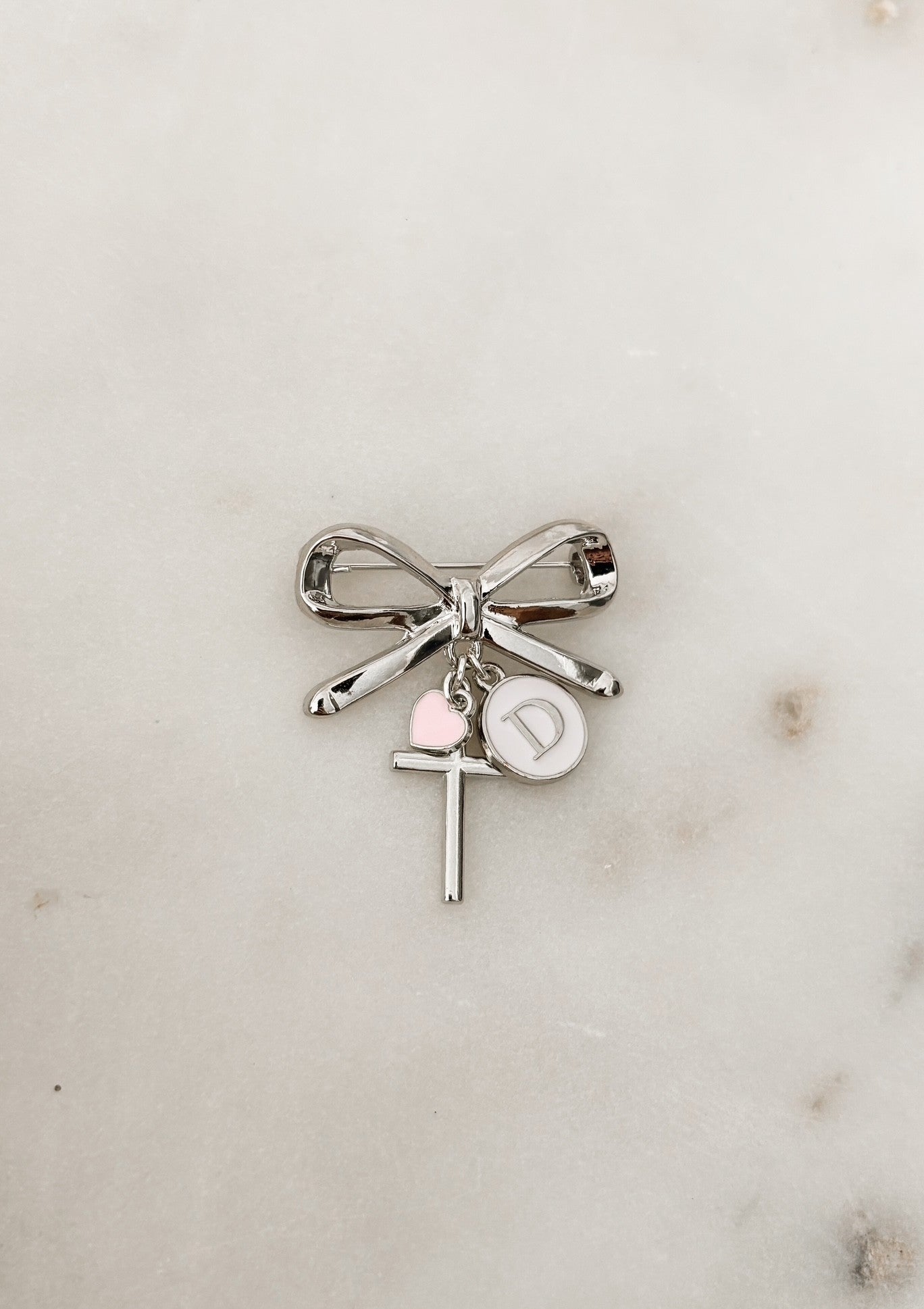 Silver bow brooch personalised baby keepsake pin