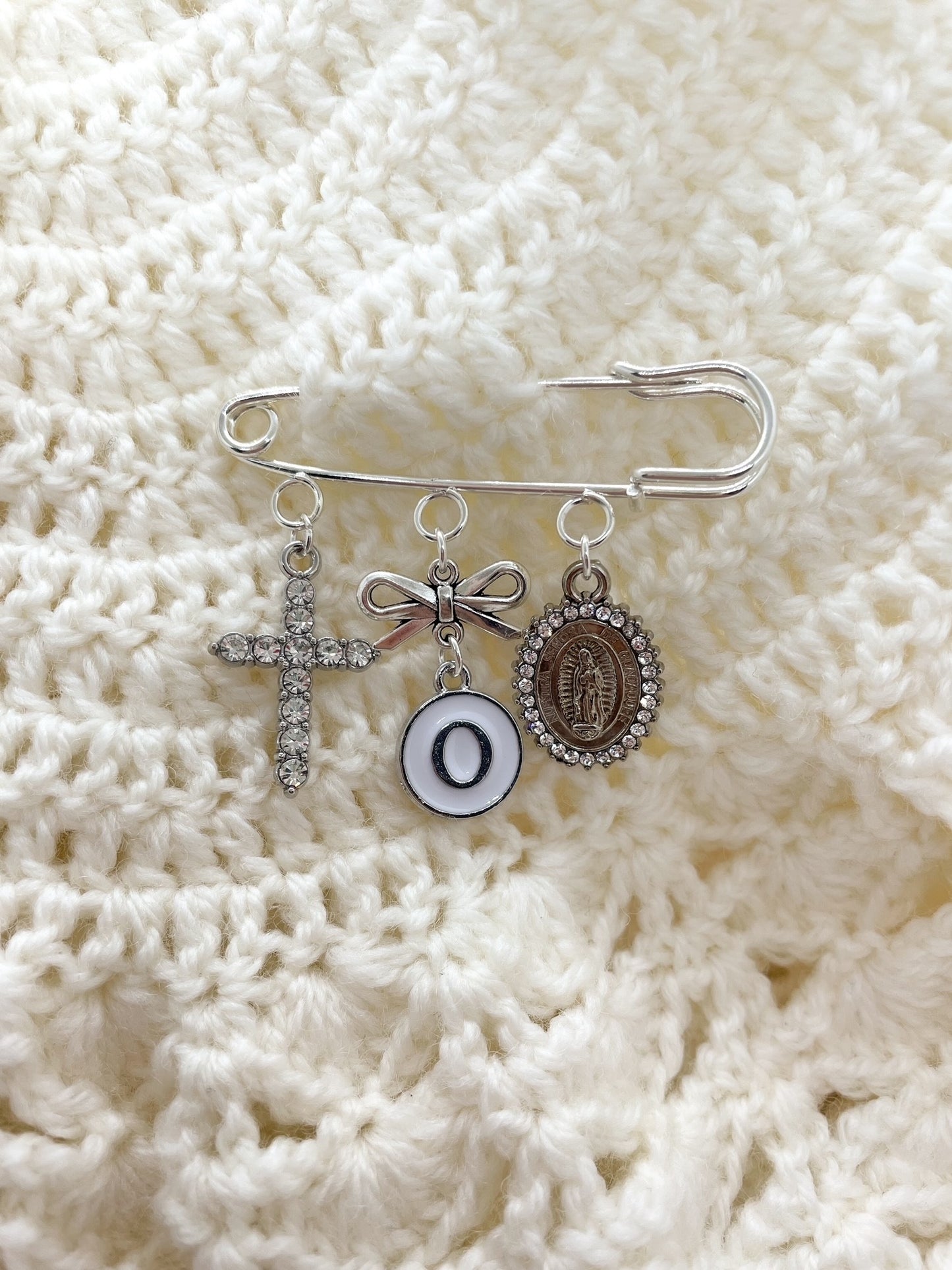 Personalised Silver Baby Keepsake Safety pin brooch - 3 loop