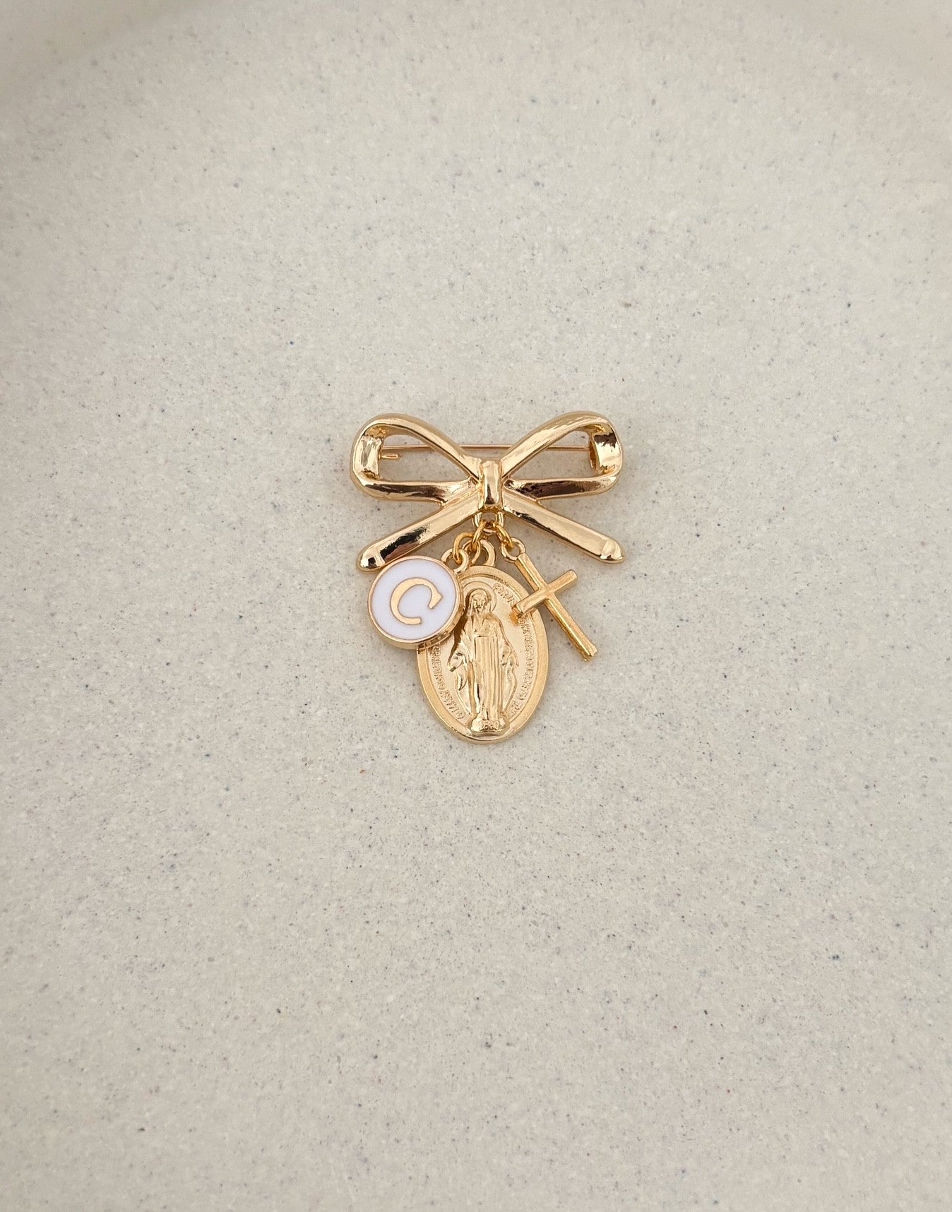 Catholic Virgin Mary Personalised Protection bow brooch