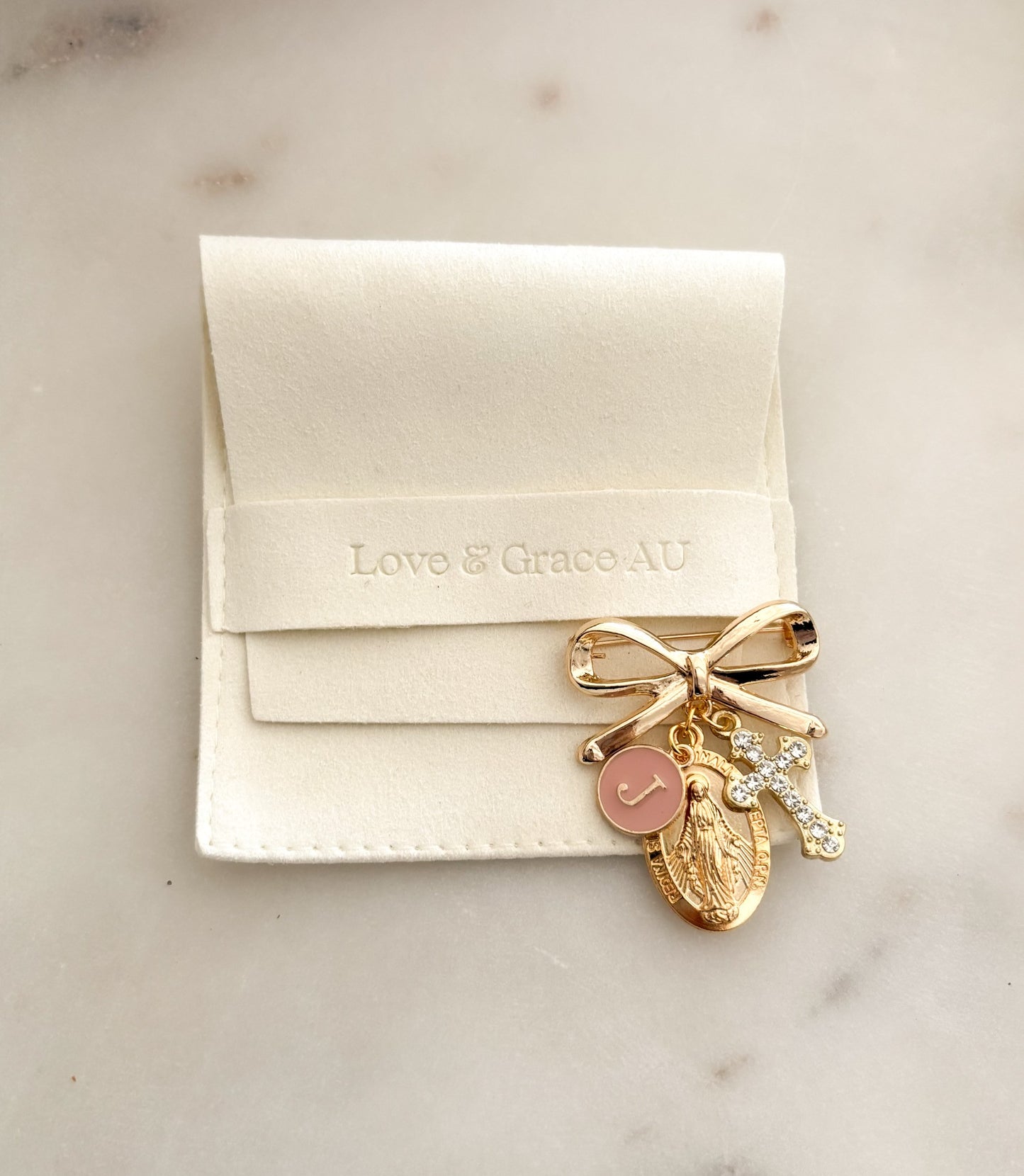 Catholic Virgin Mary Personalised Protection bow brooch