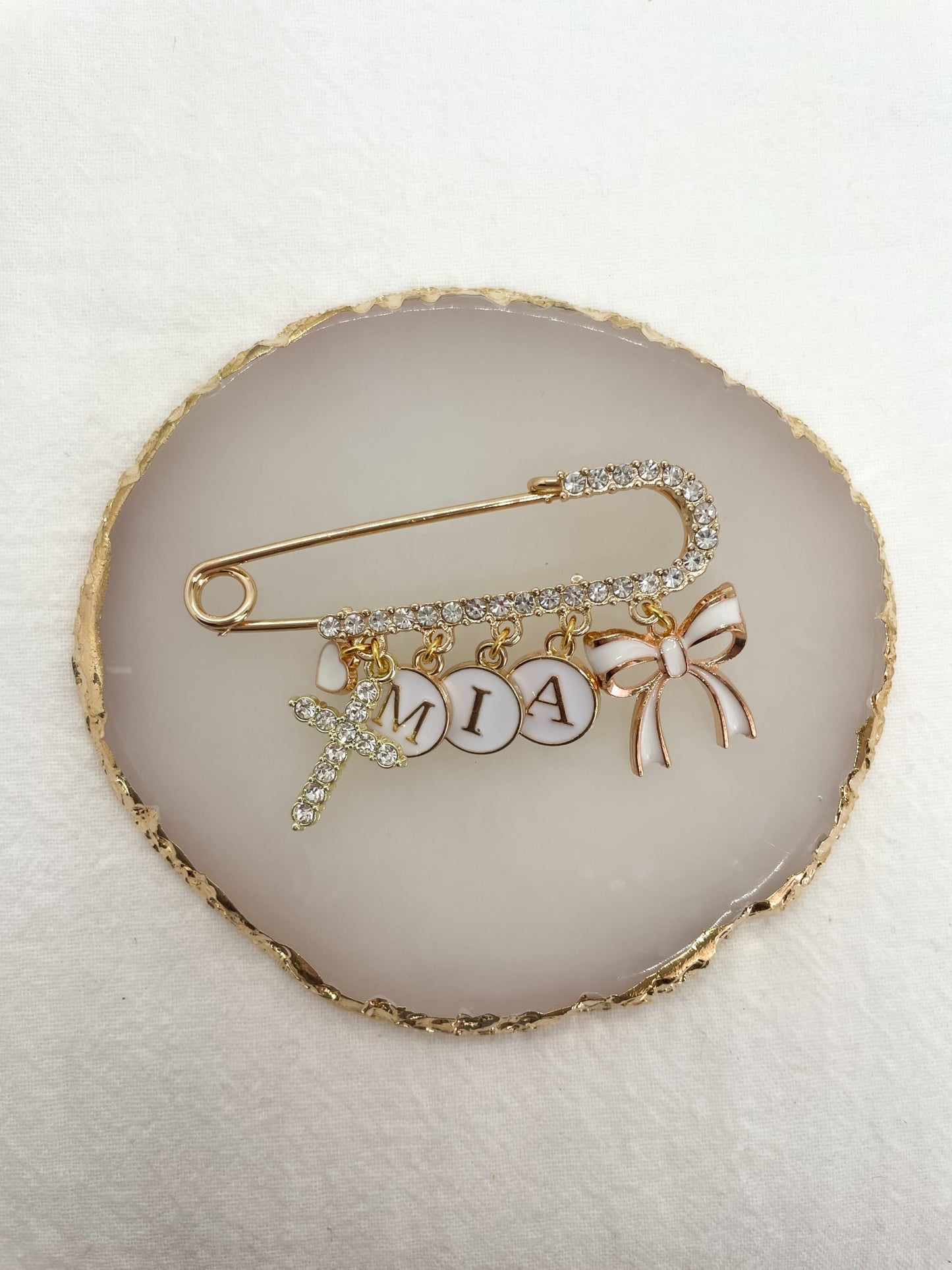 Large Gold Diamante Safety pin brooch - 5 loop