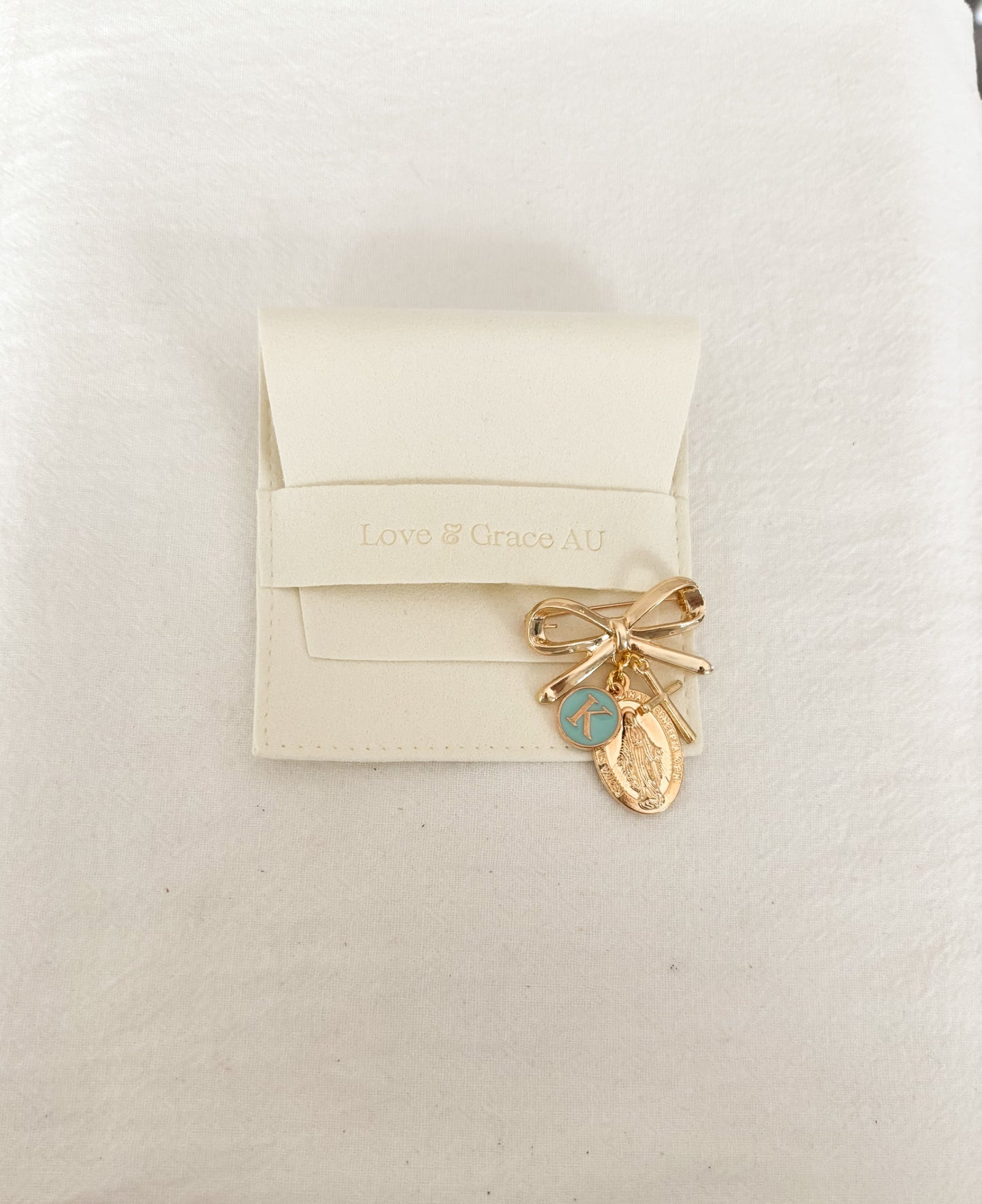 Catholic Virgin Mary Personalised Protection bow brooch