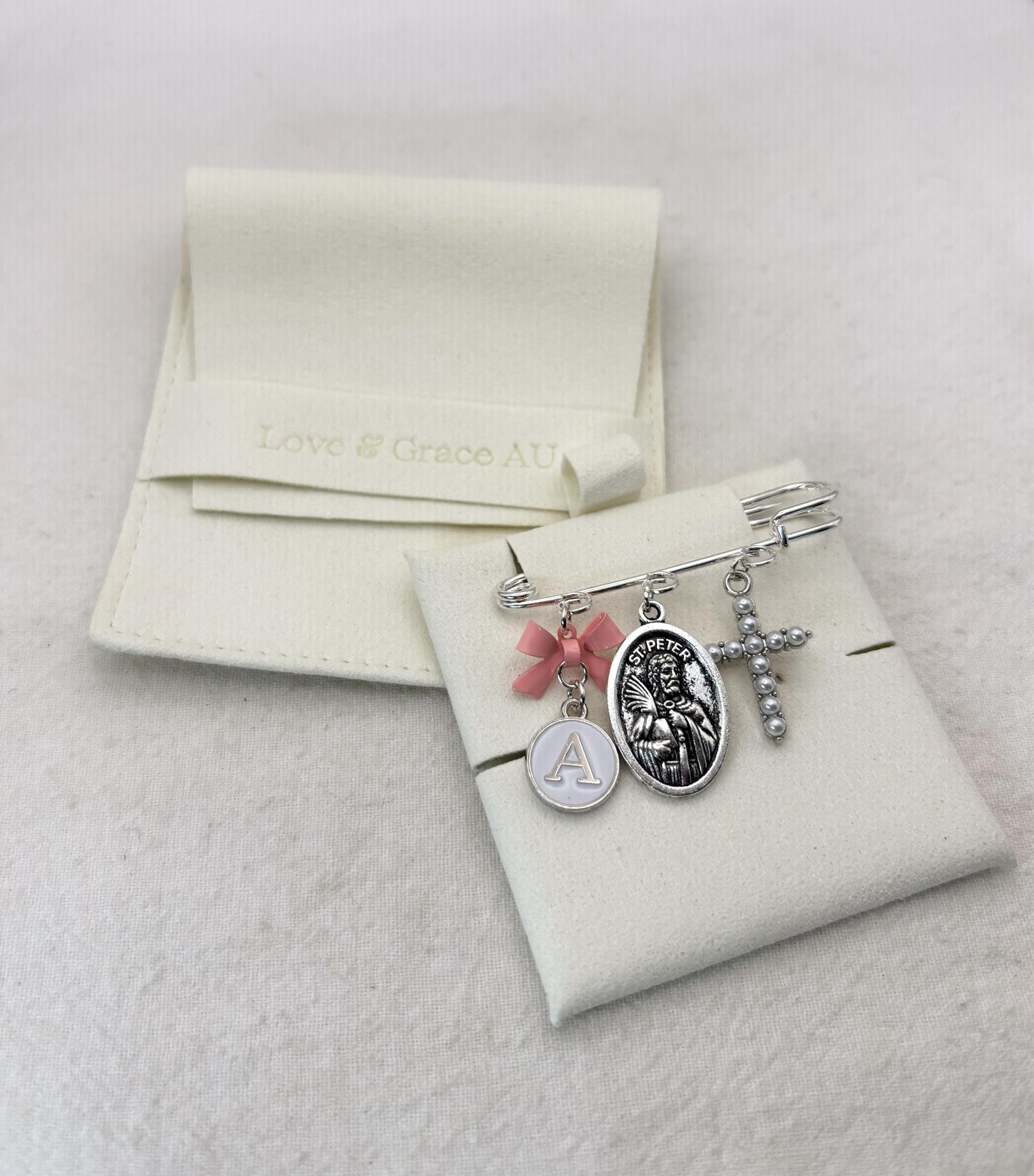 Silver Catholic Saint baby gift for Baptism, Christening, baby shower boy or girl