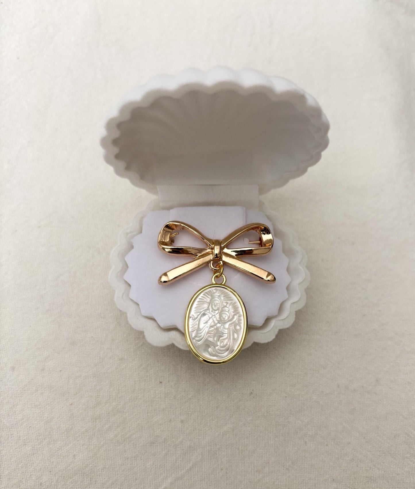 Virgin Mary and baby Jesus pendant brooch - Catholic jewelry keepsake gift