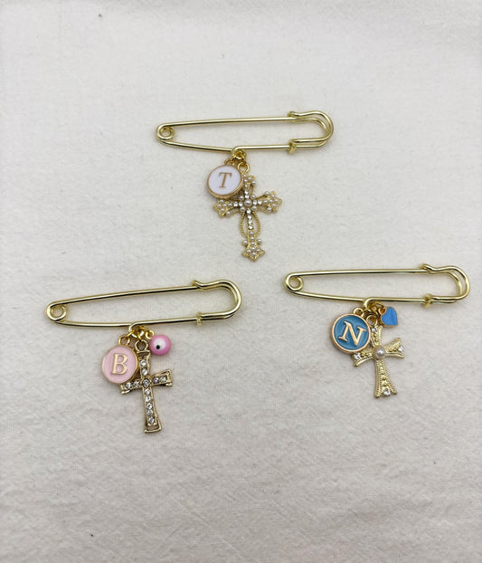 Personalised Gold Cross Charm brooch