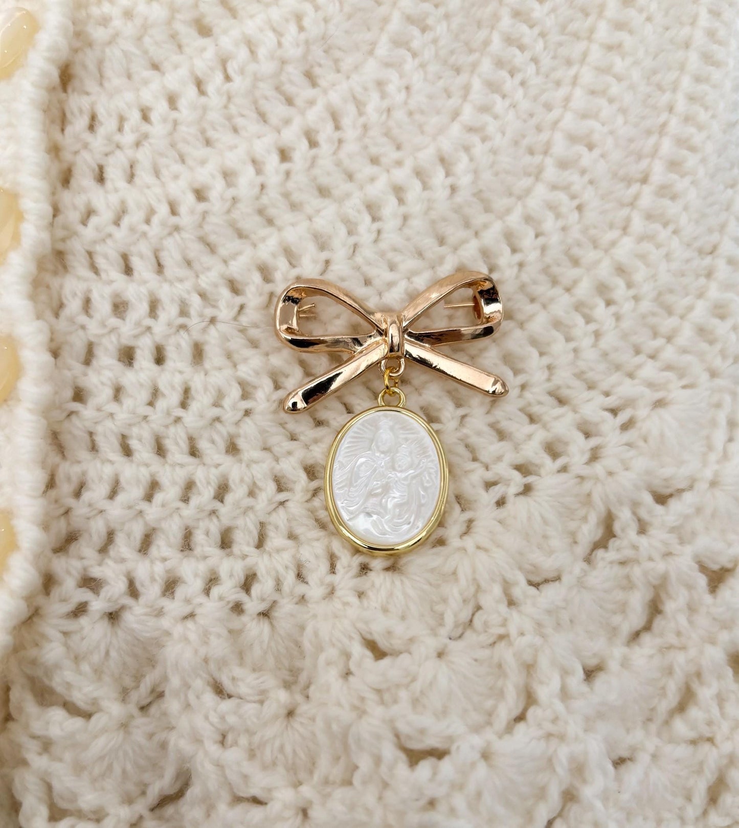 Virgin Mary and baby Jesus pendant brooch - Catholic jewelry keepsake gift