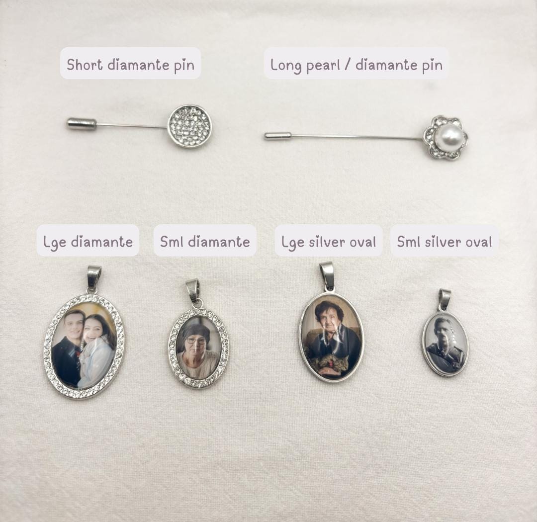 Personalized Wedding Bouquet Photo Charm; Silver Bridal Keepsake Pin