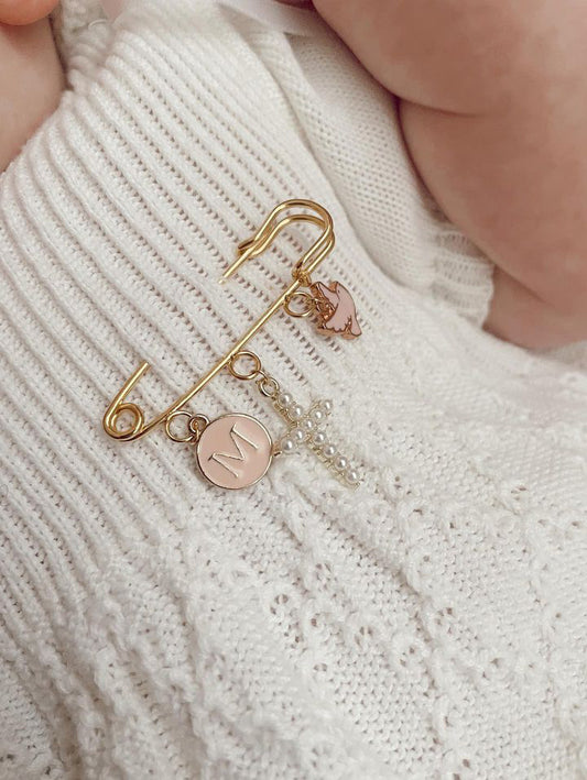 Personalised Gold Baby Keepsake Safety pin brooch - 3 loop