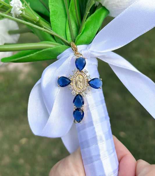 Catholic Bridal Bouquet Charm | Virgin Mary Cross | Wedding Day Gift for Bride