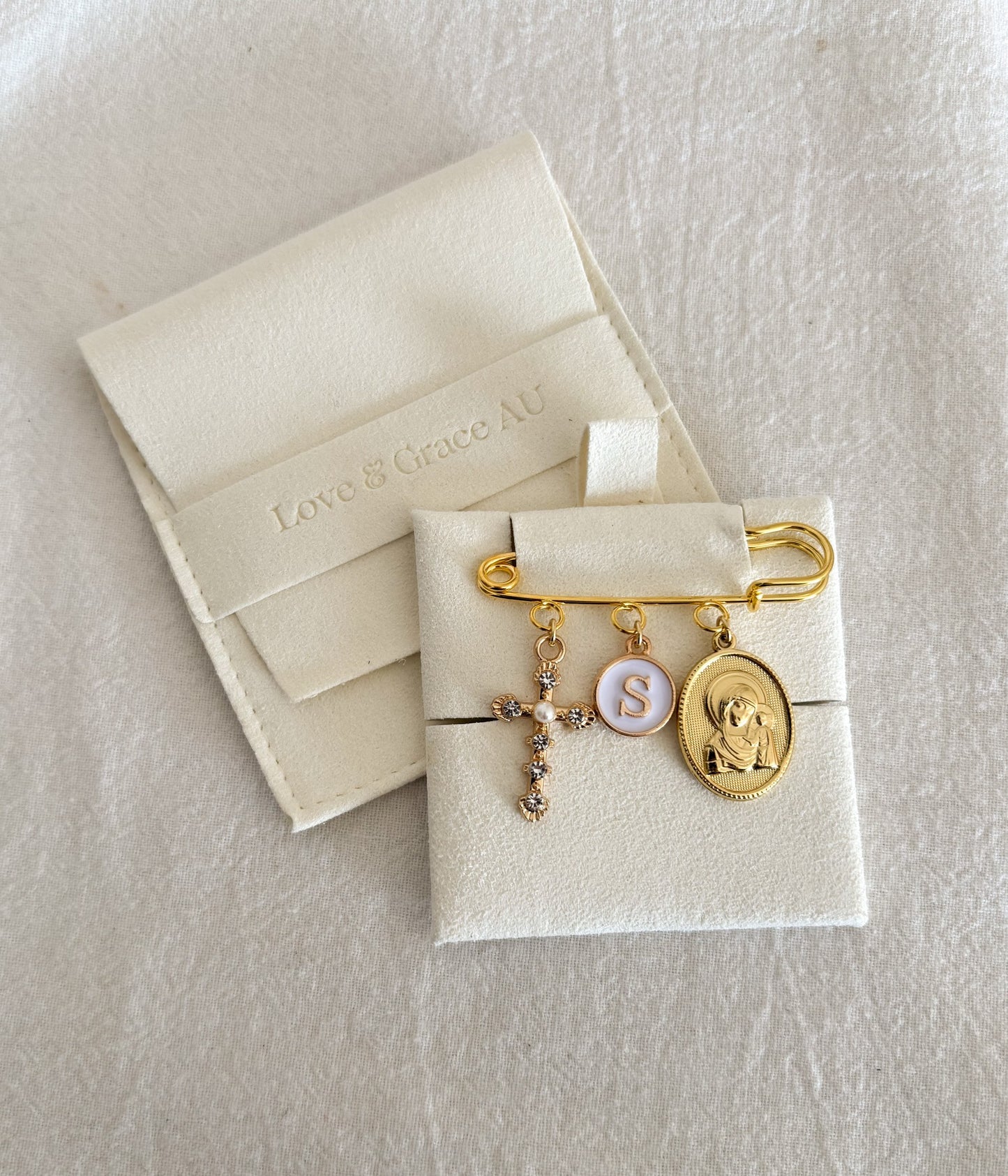 Orthodox Christian Baby Keepsake Pin - Customizable Gold Charms for Boys, Girls & Newborns