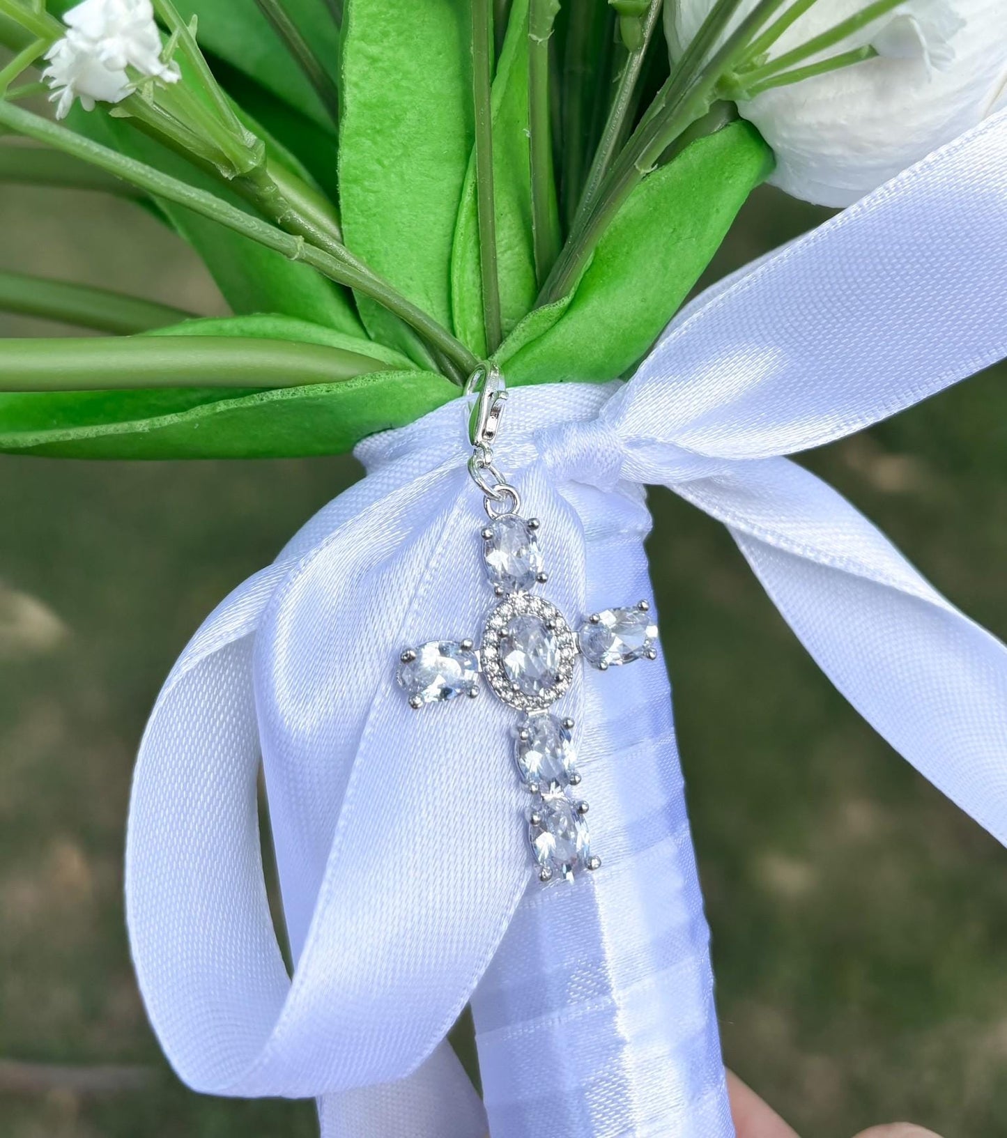 Catholic Bridal Bouquet Charm | Virgin Mary Cross | Wedding Day Gift for Bride