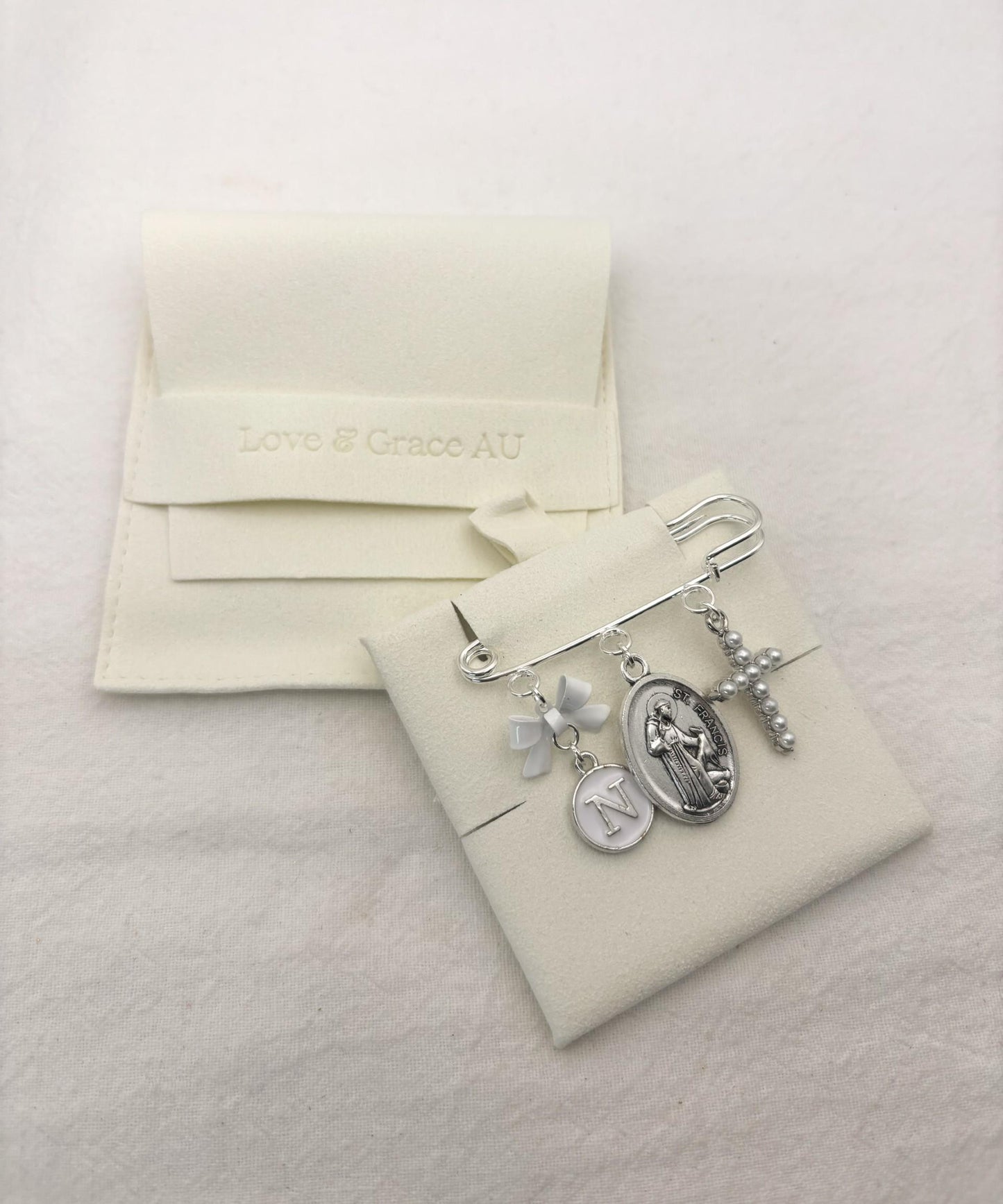 St Francis, St Anthony Catholic baby keepsake pin
