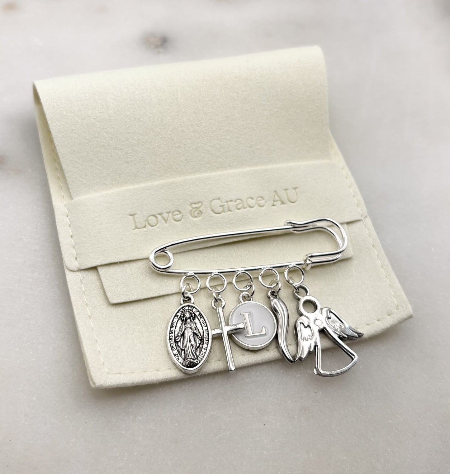 Personalised Silver Baby Keepsake Safety pin brooch - 3 loop