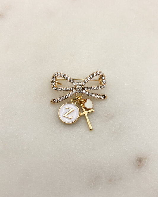 Gold Diamante bow brooch personalised baby keepsake pin