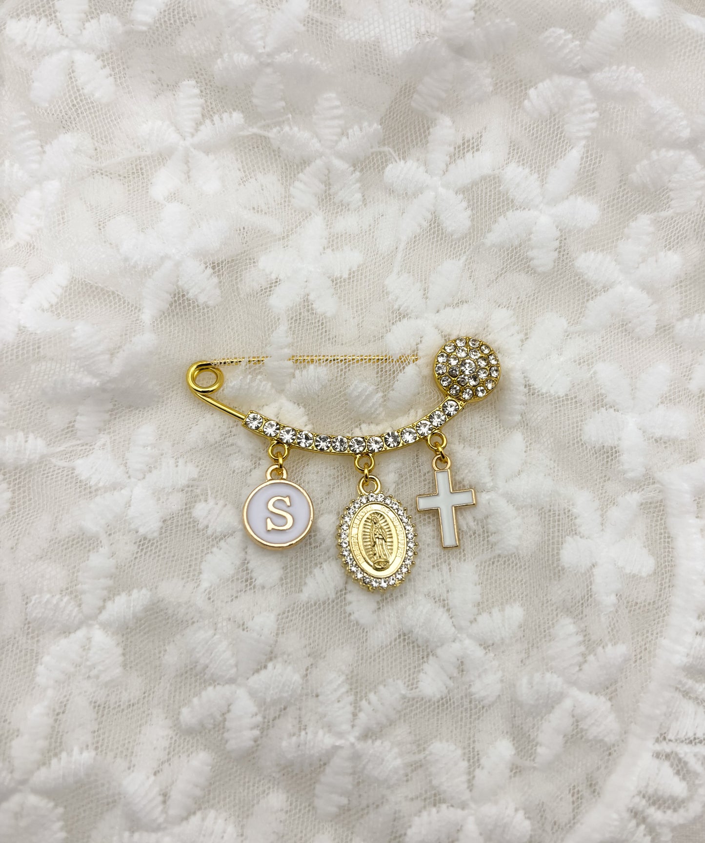 Personalised Gold Diamante Baby Keepsake brooch