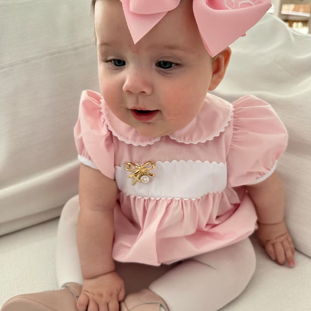 Gold bow brooch personalised baby keepsake pin