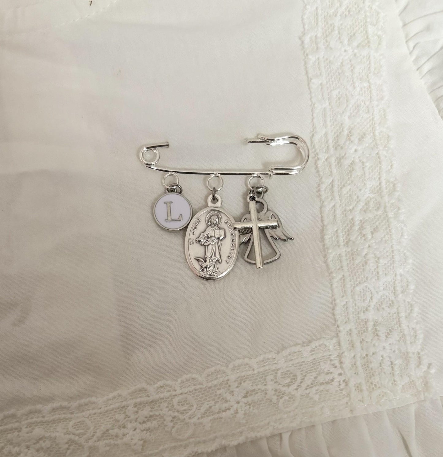 Silver Catholic Saint baby gift for Baptism, Christening, baby shower boy or girl
